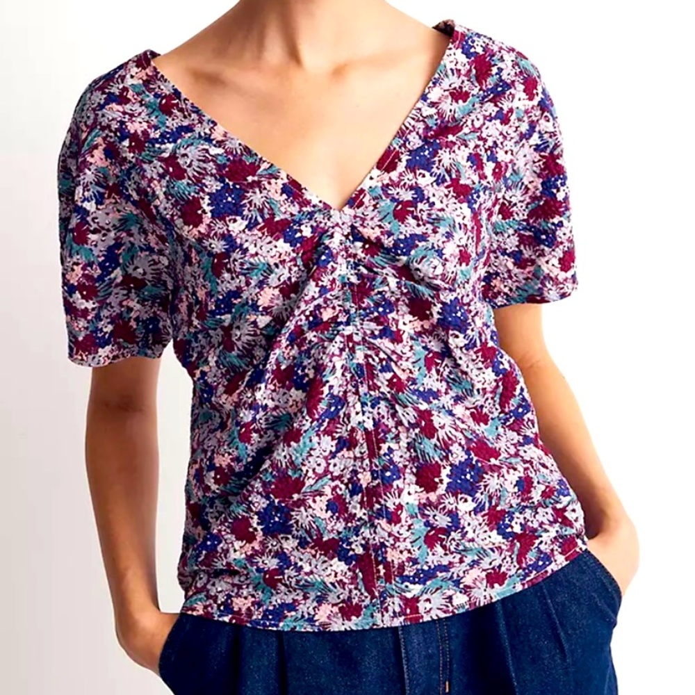 Madewell Puff-Sleeve Top in Floral Seersucker - NEW Size 14